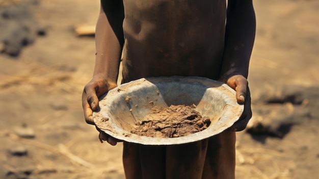 Retrato de um pequeno menino africano muito magro e pobre Fome e desemprego em África