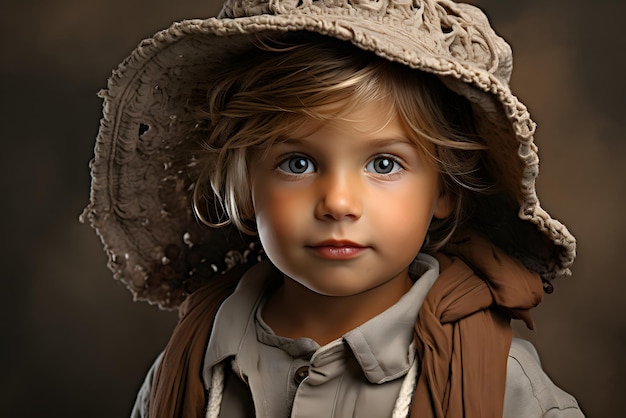 Retrato de um pequeno menino bonito sorridente com olhos bonitos vestindo um elegante à moda