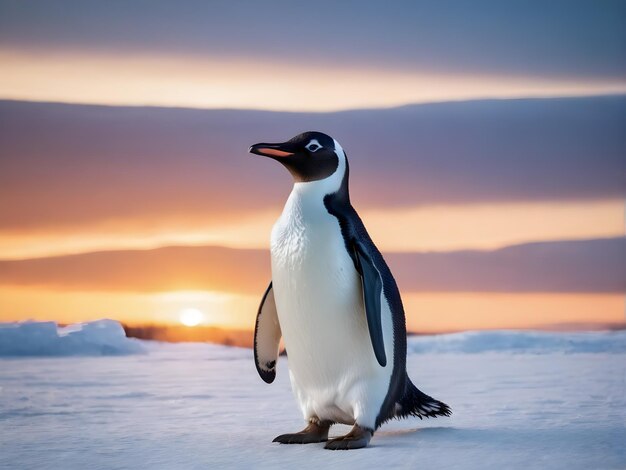 Foto retrato de um pinguim alegre feliz em uma paisagem coberta de neve brincalhão animal feliz generativo ai