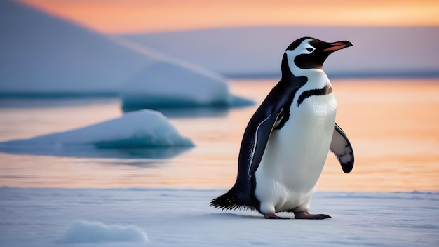 Retrato de um pinguim alegre feliz em uma paisagem coberta de neve brincalhão animal feliz generativo Ai