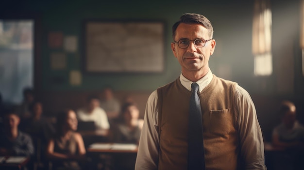 Retrato de um professor em uma sala de aula