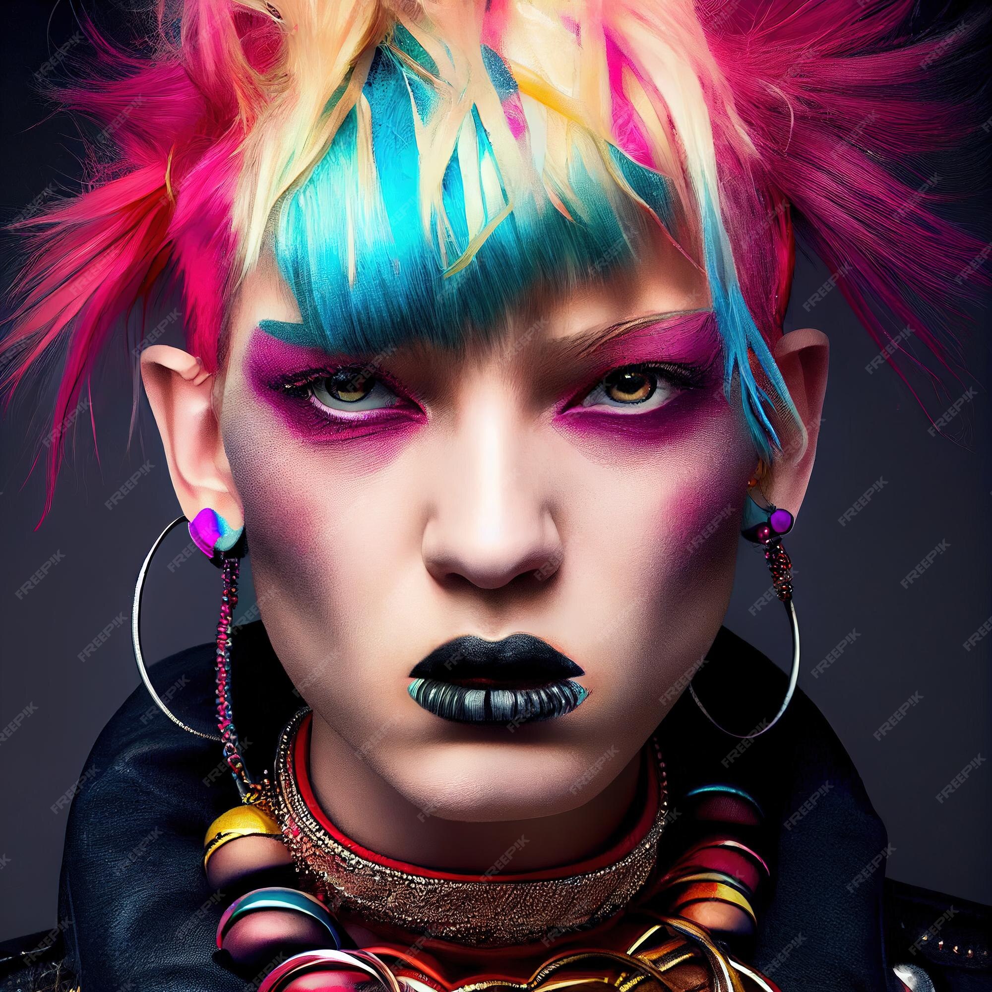 Retrato de um punk com cabelo colorido homem hipster com cabelo