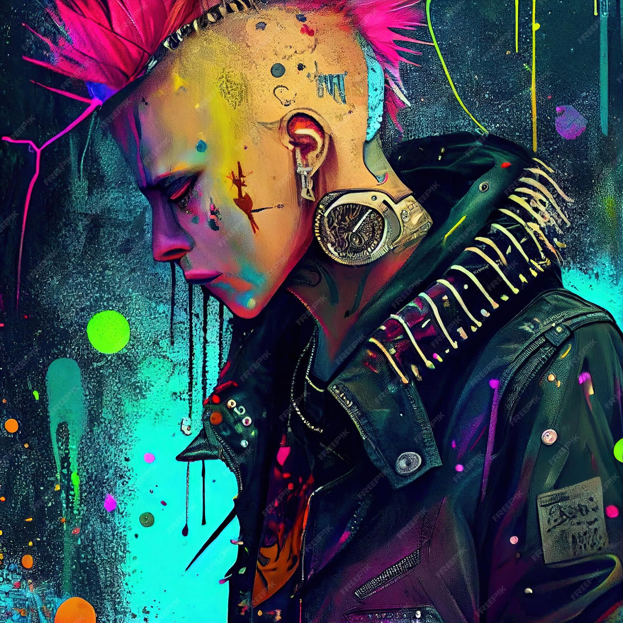 Retrato de um punk com cabelo colorido homem hipster com cabelo