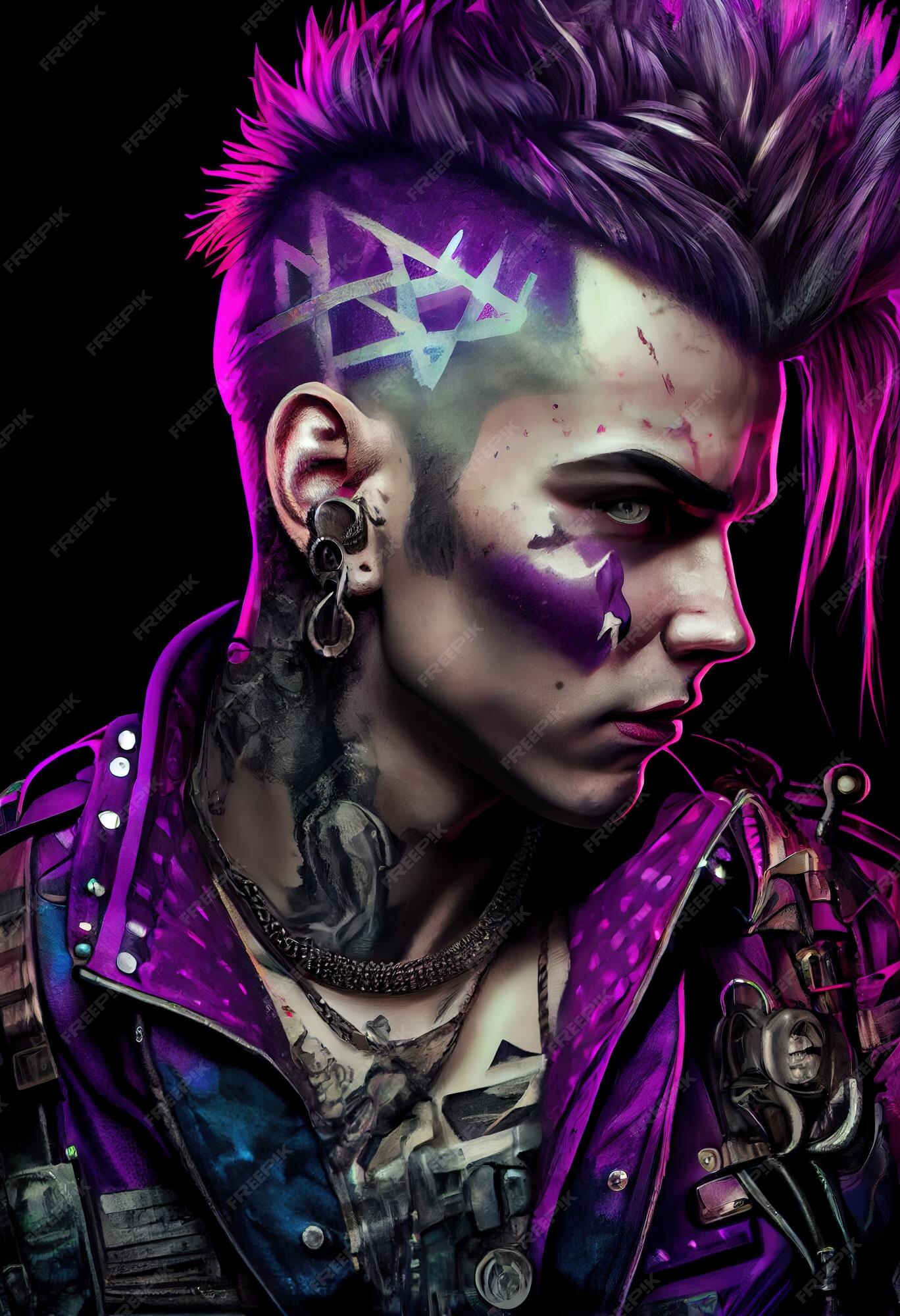 Retrato de um punk com cabelo colorido homem hipster com cabelo