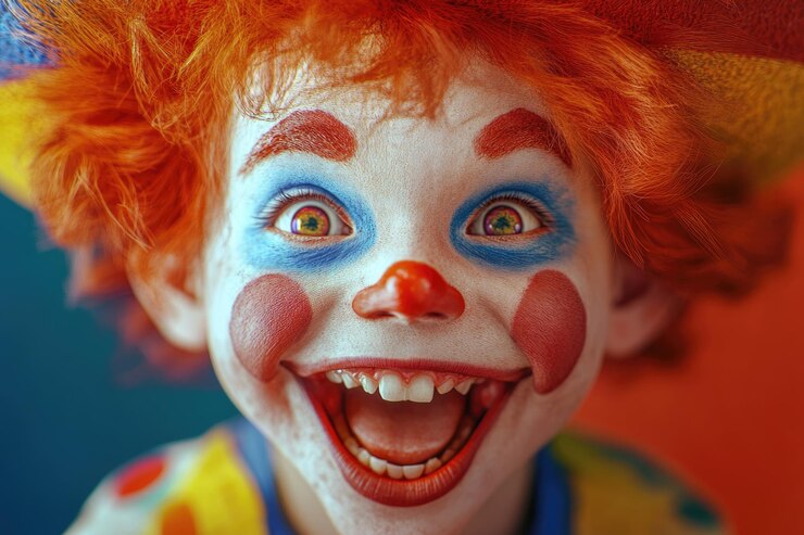 Foto retrato de um rapaz palhaço feliz e engraçado
