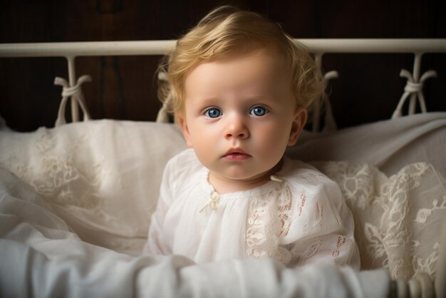 Foto retrato de um recém-nascido adorável no berço