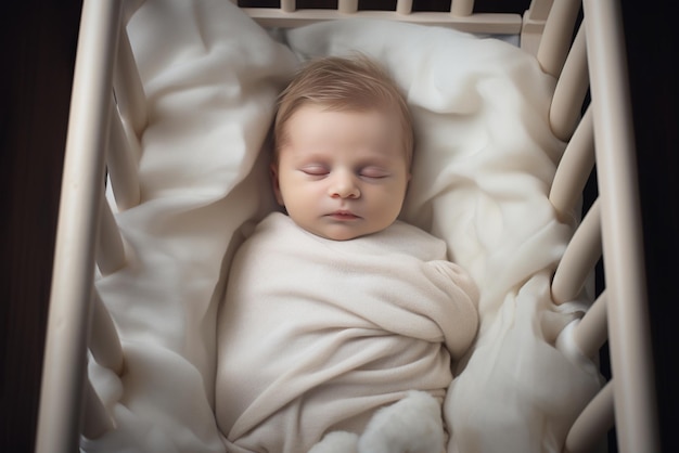 Foto retrato de um recém-nascido adorável no berço