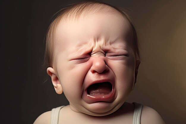 retrato de um recém-nascido chorando emoções de descontentamento cólicas