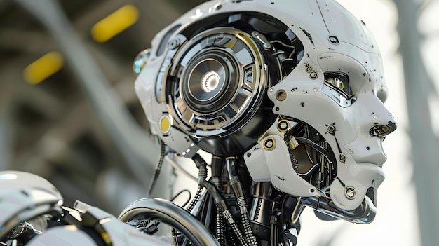 Retrato de um robô andróide conceito de suporte técnico rede neural arte gerada por IA