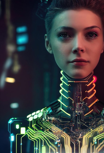 Retrato de um robô feminino futurista Uma fantasia abstrata artística steampunk