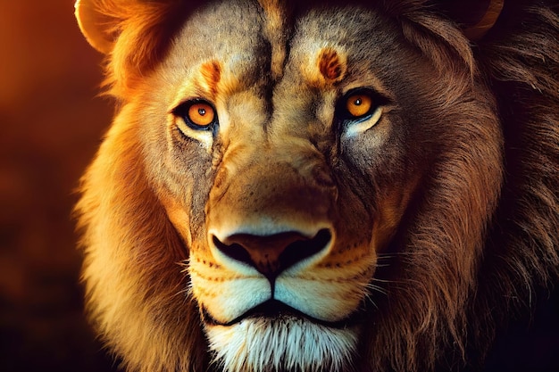 Retrato de um rosto de rei leão closeup