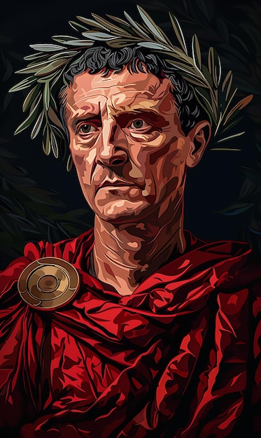 Retrato de um senador romano vestindo uma toga e uma camiseta com coroa de louro design art tattoo ink frames