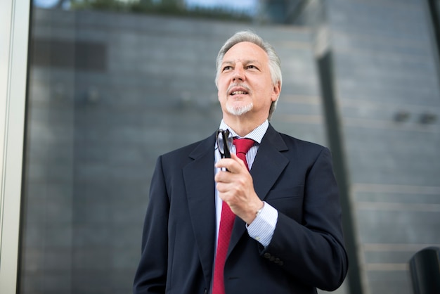 Retrato, de, um, sorrindo, maduras, homem negócios