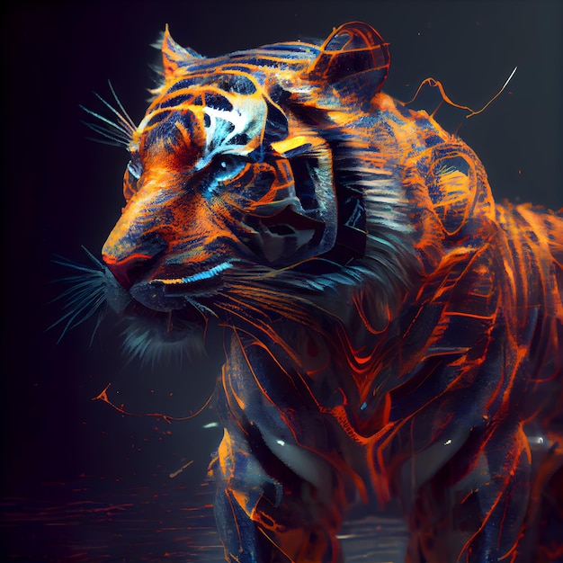 Retrato de um tigre na renderização 3d escura