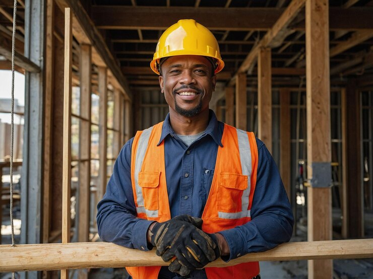 Foto retrato de um trabalhador da construção afro-americano no local