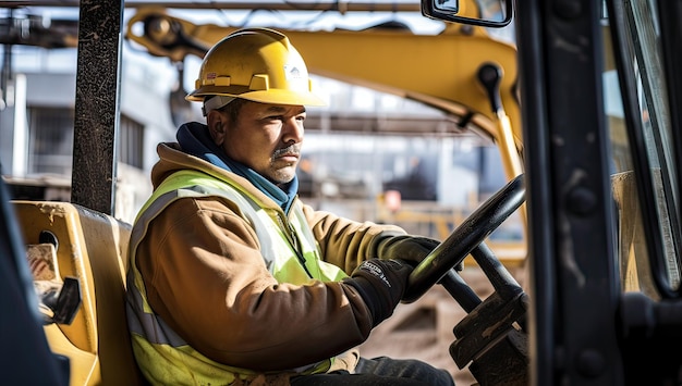 Retrato de um trabalhador da construção civil caucasiano sênior com capacete amarelo e colete reflexivo trabalhando no canteiro de obras