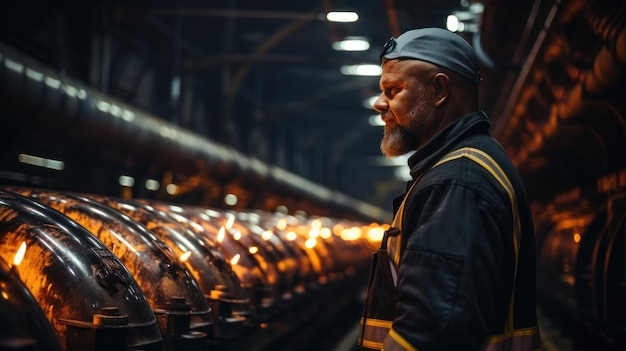 Retrato de um trabalhador em uma sala de caldeira Antecedentes industriais IA geradora