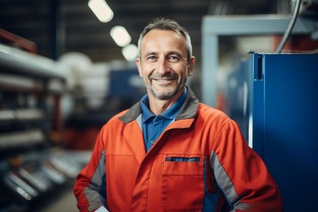 Retrato de um trabalhador sorridente na indústria de impressão k foto real