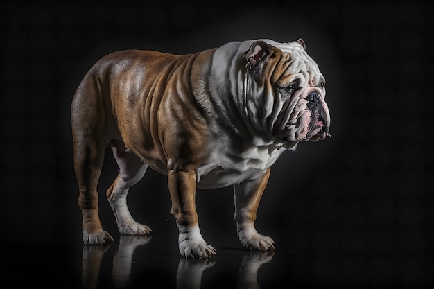 Retrato de um velho bulldog inglês em um fundo preto Rede neural AI gerada