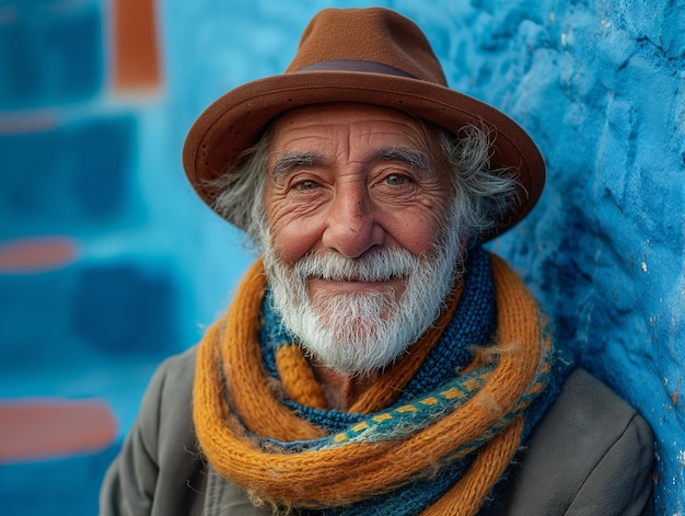 Foto retrato de um velho com barba branca e bigode