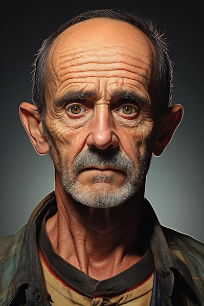 Retrato de um velho com barba cinzenta e bigode tirado em estúdio