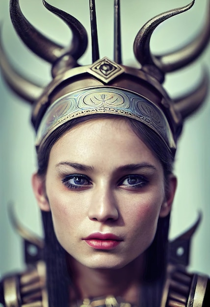 Retrato de uma antiga guerreira na antiga armadura guerreira