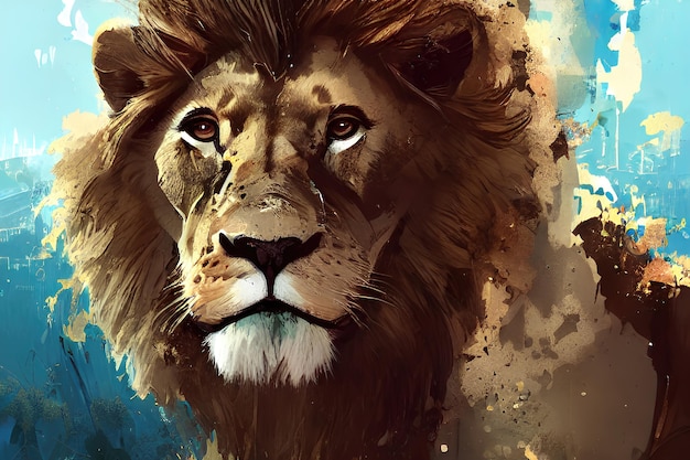 Retrato de uma arte colorida de leão