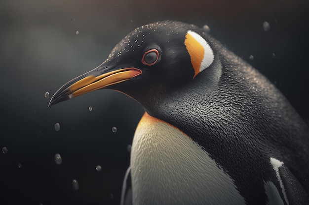 Retrato de uma ave marinha antártica de pinguim que não voa ao ar livre em dia chuvoso Generative AI
