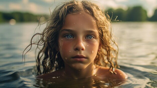 retrato de uma bela criança com uma borboleta em seu rosto o conceito de natureza infância e imaginação generativa AI AI gerada