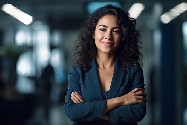 Retrato de uma bela empresária asiática sorrindo para a câmera