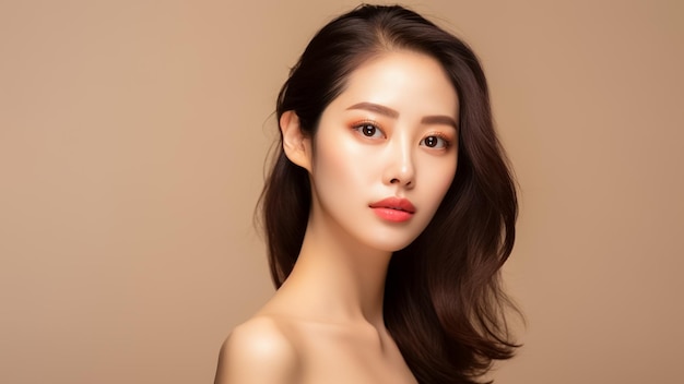 Retrato de uma bela garota asiática ou coreana com pele perfeita Cuidados com a pele ou modelo cosméticoAI gerado