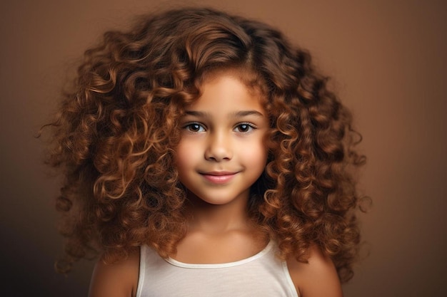 Foto retrato de uma bela garota de cabelos encaracolados