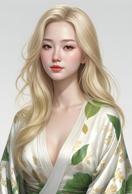 Retrato de uma bela garota japonesa em kimono