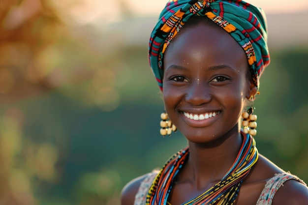 Retrato de uma bela jovem africana sorrindo