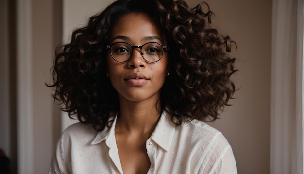 Retrato de uma bela jovem afro-americana com óculos ao ar livre