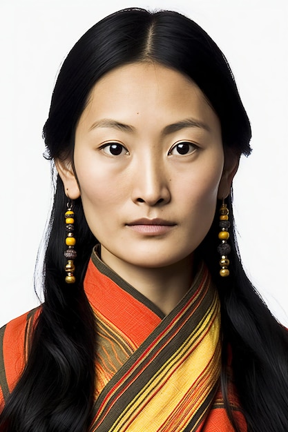 Retrato de uma bela jovem asiática vestindo roupas tradicionais
