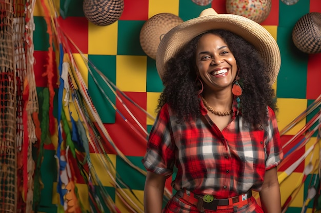 Foto retrato de uma bela jovem brasileira usando um chapéu de palha