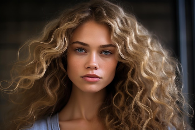 Retrato de uma bela jovem com cabelos luxuosos