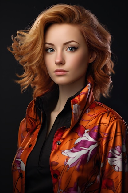 Retrato de uma bela jovem com cabelos vermelhos tirado em estúdio