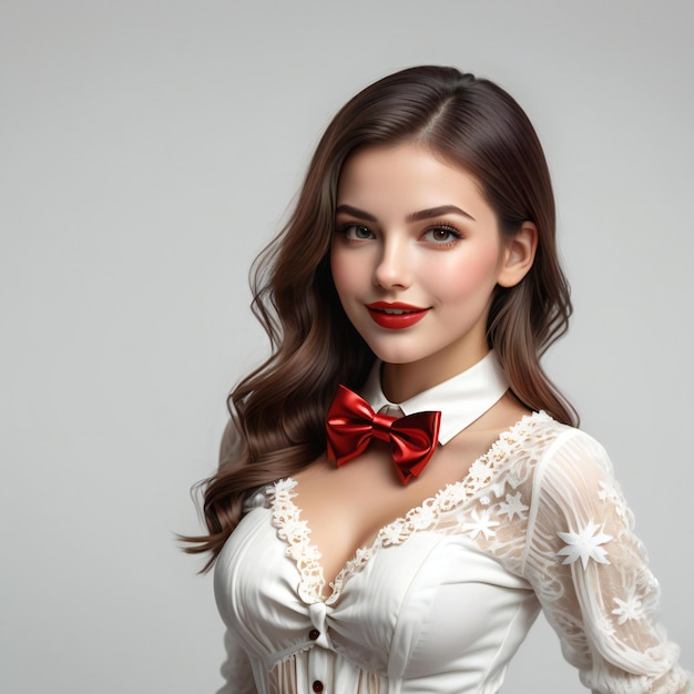 Retrato de uma bela jovem com maquiagem e gravata vermelha