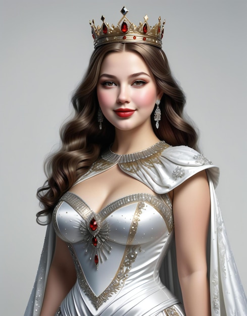 Retrato de uma bela jovem com um vestido de prata e coroa