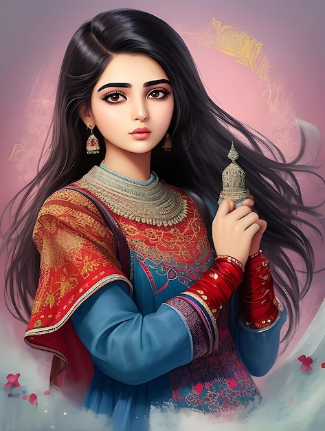 Retrato de uma bela jovem do Paquistão