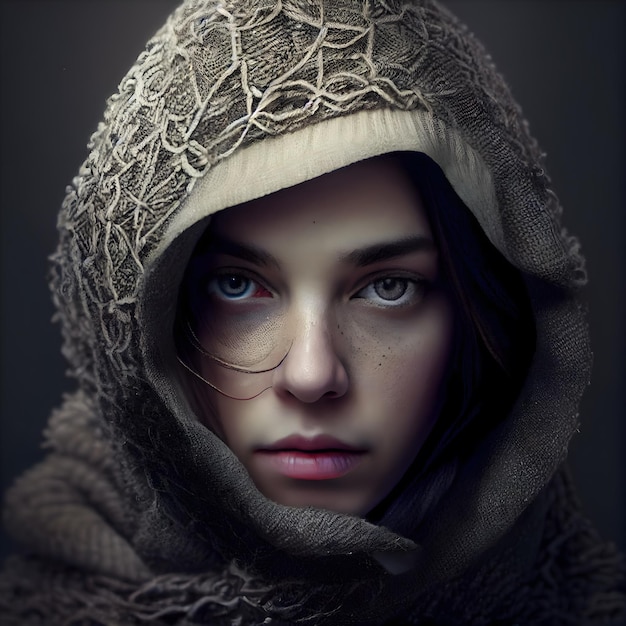 Retrato de uma bela jovem em um chapéu de inverno e cachecol
