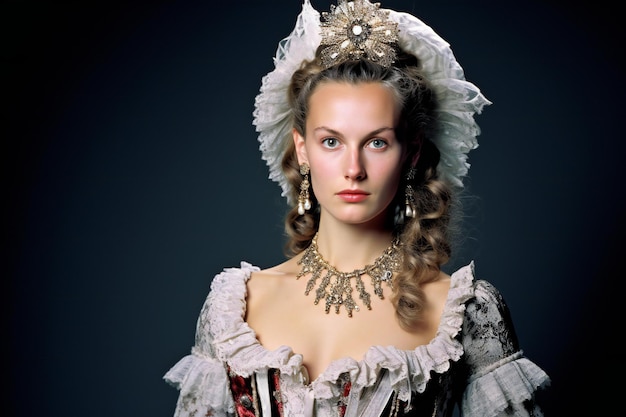 Retrato de uma bela jovem em vestido da era medieval Fotografia de estúdio