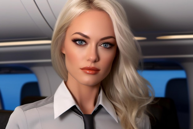 Retrato de uma bela jovem mulher de negócios no avião conceito de negócios