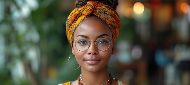 Foto retrato de uma bela jovem mulher negra em um fundo brilhante