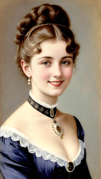 Retrato de uma bela jovem na imagem da Rainha Elizabeth