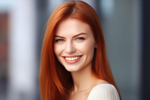 Retrato de uma bela jovem sorrindo felizmente criado com IA generativa