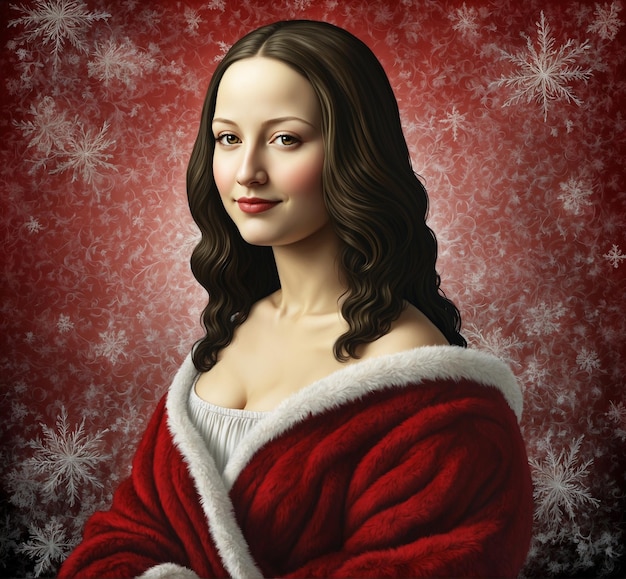 Retrato de uma bela jovem vestida de Papai Noel