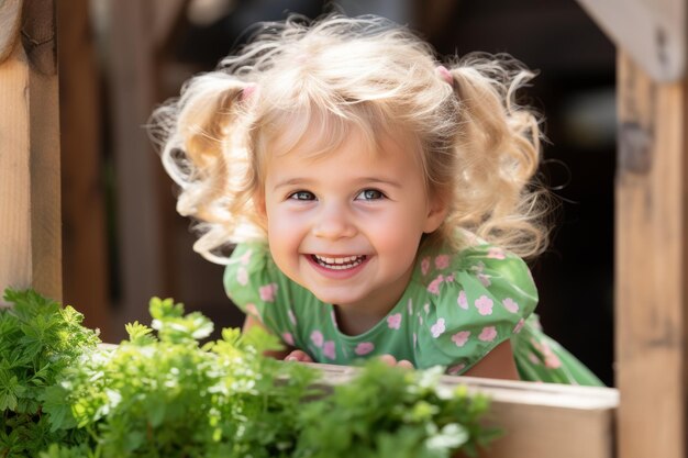 retrato de uma bela menina sorridente criança com um sorriso radiante conceito de infância feliz